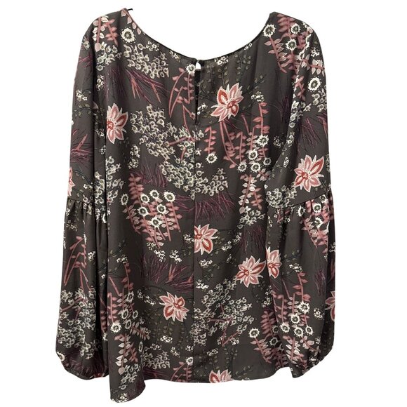 Floral Printed Polyester Blouse Gray Multi With Long Sleeves Sz XL blouse - Picture 12 of 12